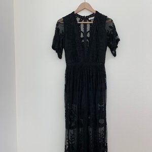 Honey Punch Floral Mesh Maxi Boho Dress Size S